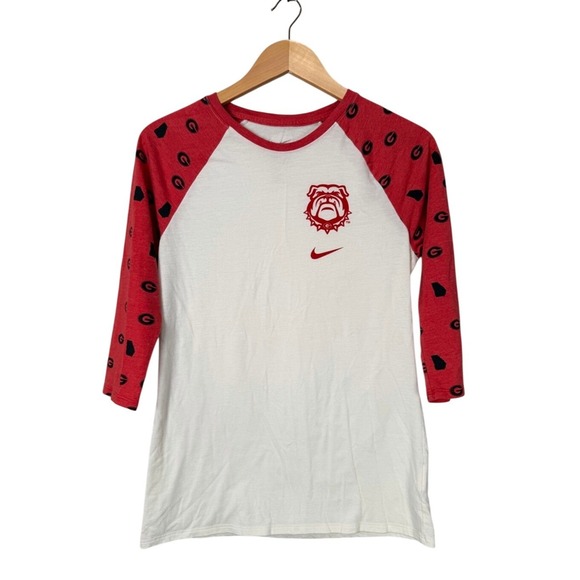Nike Tops - Nike Georgia Bulldogs Rugby‎ Raglan Tee Womens Medium Red White "G" Logo